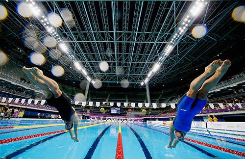 Sede das provas de natação e da fase final do polo aquático, o Estádio Aquático Olímpico tem duas piscinas: uma para competição e outra para aquecimento / Foto: Al Bello/Getty Images